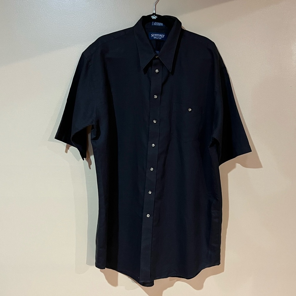 Stafford Mens Relaxed Fit Button Down Black Short Sleeve Shirt, Size X-Tall